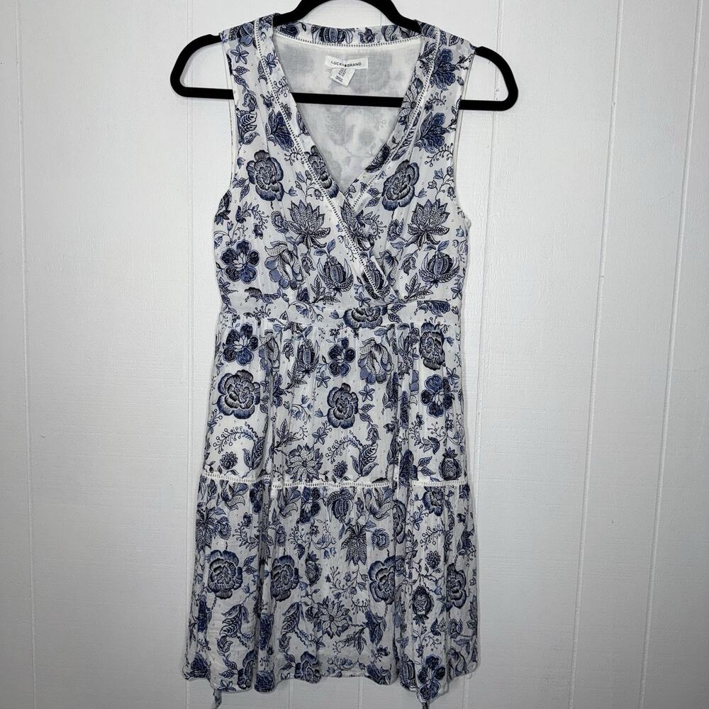 Lucky Brand Women’s Floral A Line Dress Blue White Sleeveless Size 6